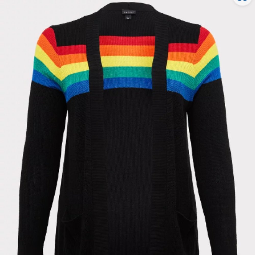Celebrate Love Black & Rainbow Stripe Rib Open Front Cardigan